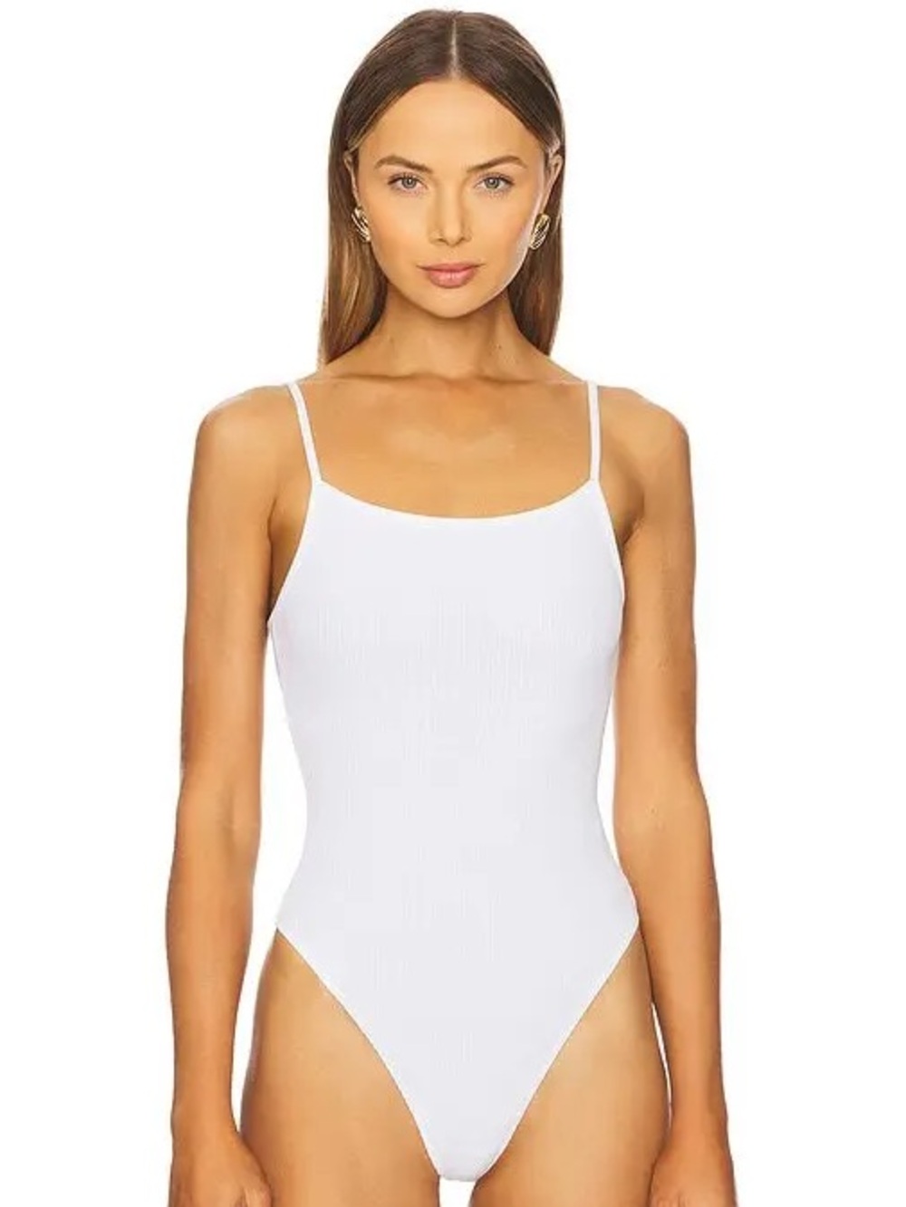 Lovers + Friends Revolve White Ribbed Square Neck Sleeveless Bodysuit Size Small